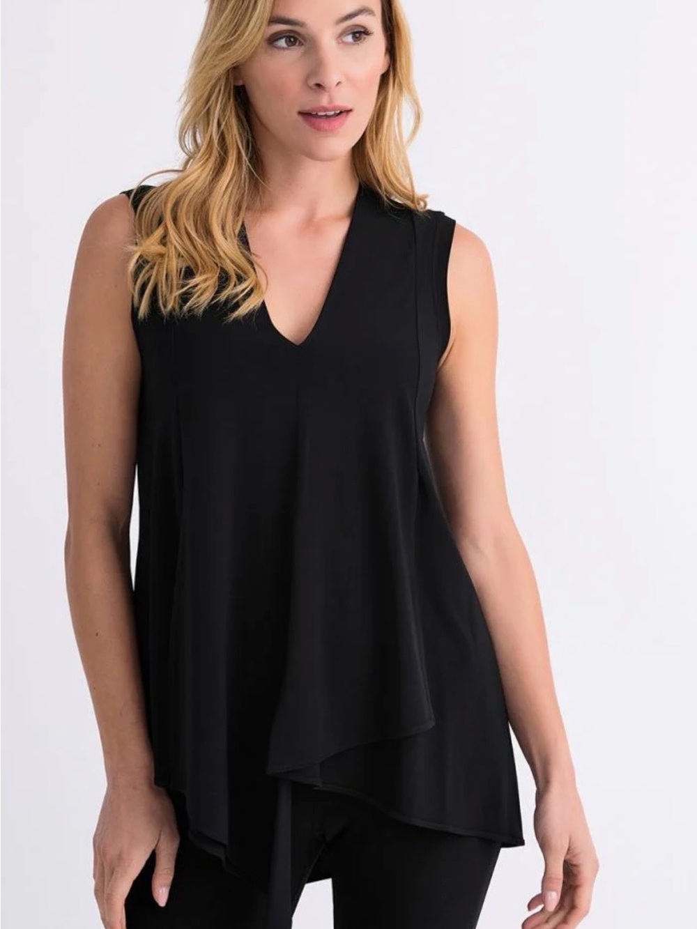 Joseph Ribkoff V-Neck Tunic Womens Black Sleeveless Blouse Size 8 Asymmetrical